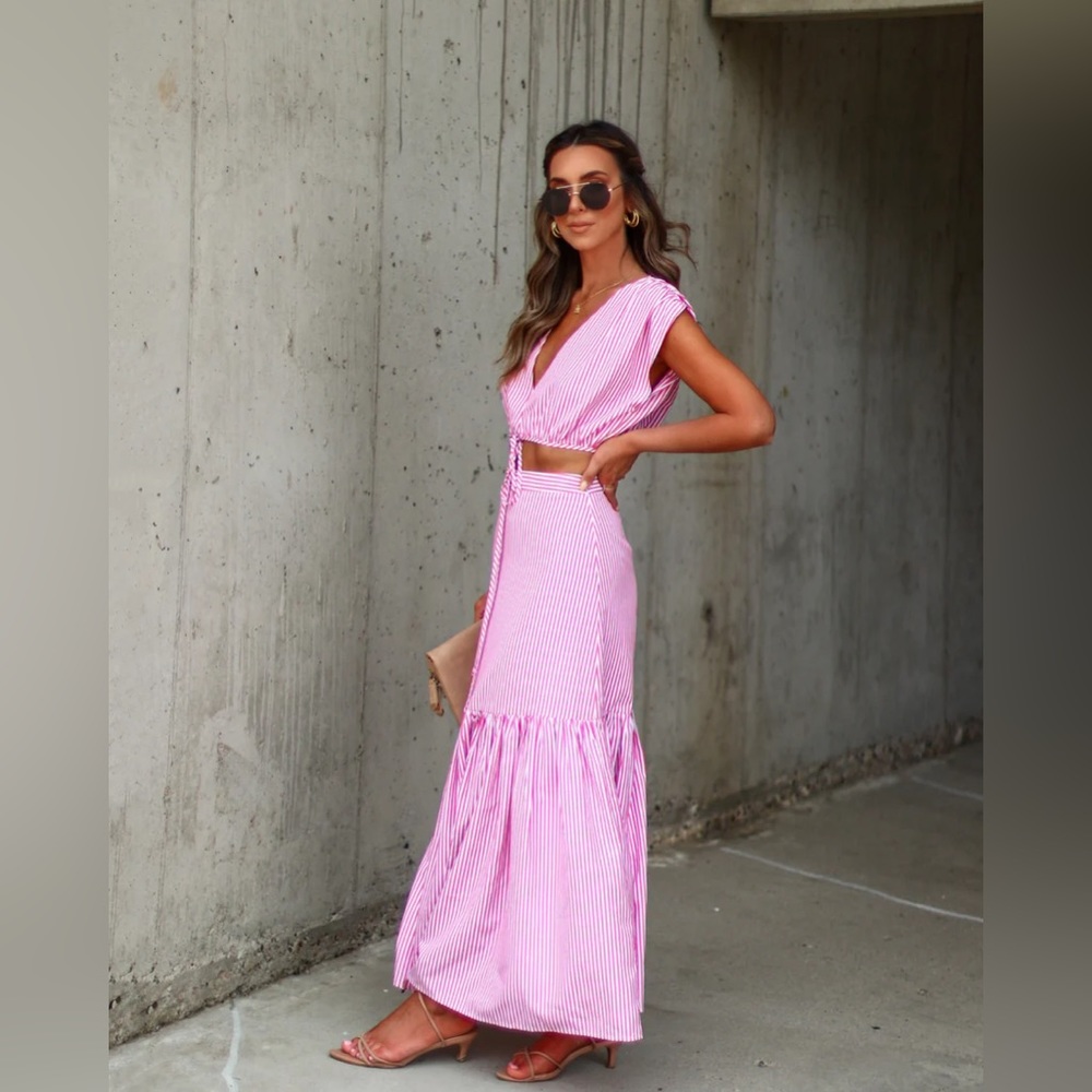 NWT Reagan Striped Drawstring Crop Top & Maxi Skirt - Picture 2 of 5